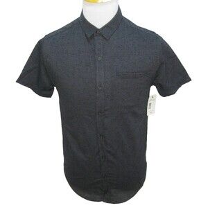 New FISSION Men's (Size Medium) Dark Gray Short Sleeve Button Front Shirt Top
